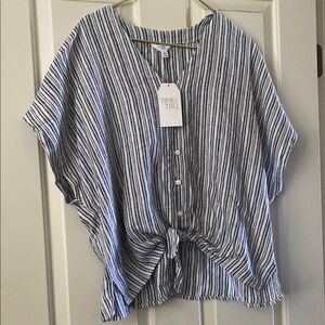 Time and Tru Blue and White Button Down Shirt with Dolman Sleeves